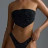 Oh Polly Μαγιό: HOTFIX Edition Embellished Scarf Bandeau Τοπ Μπικίνι σε μαύρο