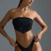 Oh Polly Μαγιό: HOTFIX Edition Embellished Scarf Bandeau Τοπ Μπικίνι σε μαύρο