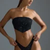 Oh Polly Μαγιό: HOTFIX Edition Embellished Scarf Bandeau Τοπ Μπικίνι σε μαύρο