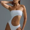Oh Polly Swim: HOTFIX Edition Διακοσμημένο ολόσωμο Μαγιό με κοψίματα σε λευκό χρώμα