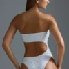 Oh Polly Swim: HOTFIX Edition Διακοσμημένο ολόσωμο Μαγιό με κοψίματα σε λευκό χρώμα