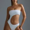 Oh Polly Swim: HOTFIX Edition Διακοσμημένο ολόσωμο Μαγιό με κοψίματα σε λευκό χρώμα