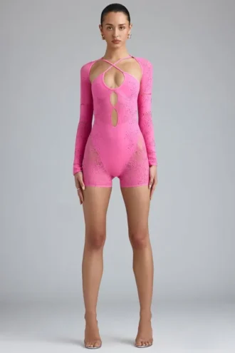 Ολόσωμο μαγιό Melody με διακοσμητικά cut-out σε ροζ χρώμα Ολόσωμο μαγιό Melody με διακοσμητικά cut-out σε ροζ χρώμα