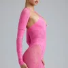 Ολόσωμο μαγιό Melody με διακοσμητικά cut-out σε ροζ χρώμα