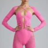 Ολόσωμο μαγιό Melody με διακοσμητικά cut-out σε ροζ χρώμα