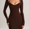 Ori Modal Peekaboo Φόρεμα Midi με μακριά μανίκια σε καφέ σοκολάτα Ori Modal Peekaboo Φόρεμα Midi με μακριά μανίκια σε καφέ σοκολάτα