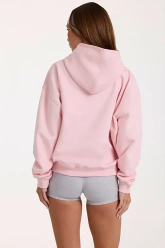 Oversized φούτερ με κουκούλα και απλικέ σε ροζ χρώμα