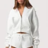 Oversized φούτερ με κουκούλα και φερμουάρ σε χρώμα Milk Oversized φούτερ με κουκούλα και φερμουάρ σε χρώμα Milk