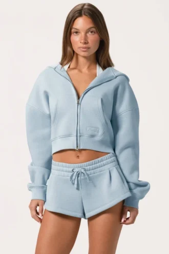 Oversized φούτερ με κουκούλα και φερμουάρ σε χρώμα Powder Blue