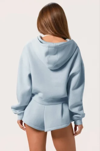 Oversized φούτερ με κουκούλα και φερμουάρ σε χρώμα Powder Blue