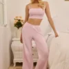 Παντελόνι Libby Pointelle με μέτριο ύψος και ίσια γραμμή σε ροζ χρώμα Παντελόνι Libby Pointelle με μέτριο ύψος και ίσια γραμμή σε ροζ χρώμα
