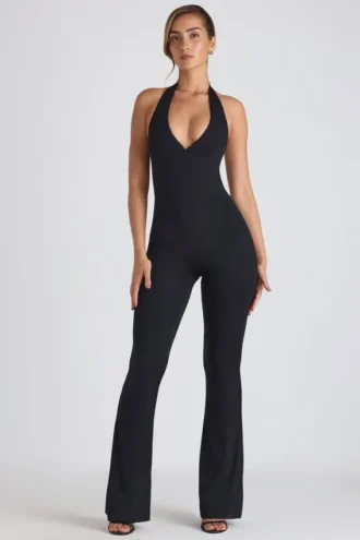 Pema Modal Lace-Trim Cut-Out Flared Ολόσωμη Φόρμα σε μαύρο