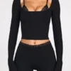 Philippa Modal Mid-Rise Flared Trousers σε μαύρο Philippa Modal Mid-Rise Flared Trousers σε μαύρο