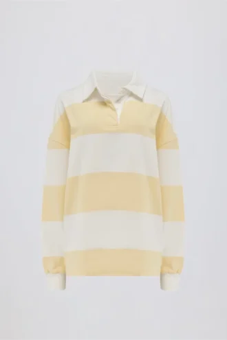 Ριγέ Oversized T-shirt με μακριά μανίκια σε χρώμα λεμόνι