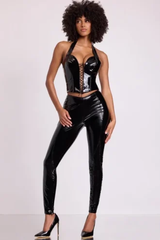 Samara Vinyl High V-Waist Leggings σε μαύρο