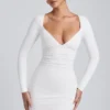 Sana Modal Ruched Long-Sleeve Μίνι Φορέμα σε λευκό Sana Modal Ruched Long-Sleeve Μίνι Φορέμα σε λευκό