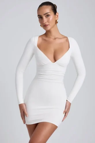 Sana Modal Ruched Long-Sleeve Μίνι Φορέμα σε λευκό