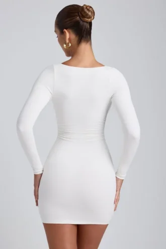 Sana Modal Ruched Long-Sleeve Μίνι Φορέμα σε λευκό