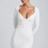Sana Modal Ruched Long-Sleeve Μίνι Φορέμα σε λευκό Sana Modal Ruched Long-Sleeve Μίνι Φορέμα σε λευκό