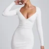 Sana Modal Ruched Long-Sleeve Μίνι Φορέμα σε λευκό Sana Modal Ruched Long-Sleeve Μίνι Φορέμα σε λευκό