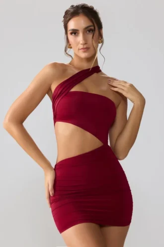 Shyla Slinky Jersey Ruched Cut Out Μίνι Φορέμα σε χρώμα Ruby