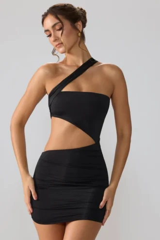 Shyla Slinky Jersey Ruched Cut Out Μίνι Φορέμα σε μαύρο