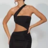 Shyla Slinky Jersey Ruched Cut Out Μίνι Φορέμα σε μαύρο
