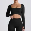 Super Sculpt Seamless Long-Sleeve Crop Top σε μαύρο