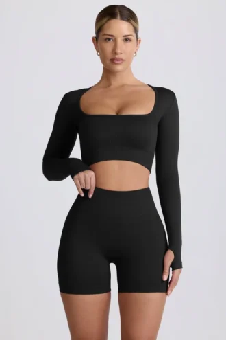 Super Sculpt Seamless Long-Sleeve Crop Top σε μαύρο