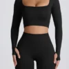 Super Sculpt Seamless Long-Sleeve Crop Top σε μαύρο