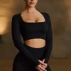 Super Sculpt Seamless Long-Sleeve Crop Top σε μαύρο