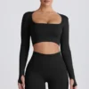 Super Sculpt Seamless Long-Sleeve Crop Top σε μαύρο