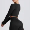 Super Sculpt Seamless Long-Sleeve Crop Top σε μαύρο