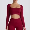 Super Sculpt Seamless Long-Sleeve Crop Top σε μπορντό Super Sculpt Seamless Long-Sleeve Crop Top σε μπορντό