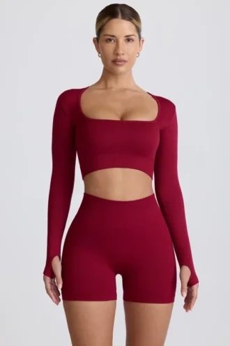Super Sculpt Seamless Long-Sleeve Crop Top σε μπορντό
