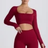Super Sculpt Seamless Long-Sleeve Crop Top σε μπορντό Super Sculpt Seamless Long-Sleeve Crop Top σε μπορντό