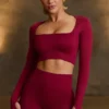 Super Sculpt Seamless Long-Sleeve Crop Top σε μπορντό Super Sculpt Seamless Long-Sleeve Crop Top σε μπορντό