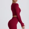 Super Sculpt Seamless Long-Sleeve Crop Top σε μπορντό Super Sculpt Seamless Long-Sleeve Crop Top σε μπορντό
