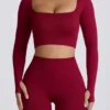 Super Sculpt Seamless Long-Sleeve Crop Top σε μπορντό Super Sculpt Seamless Long-Sleeve Crop Top σε μπορντό