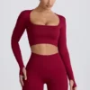 Super Sculpt Seamless Long-Sleeve Crop Top σε μπορντό Super Sculpt Seamless Long-Sleeve Crop Top σε μπορντό