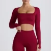 Super Sculpt Seamless Long-Sleeve Crop Top σε μπορντό Super Sculpt Seamless Long-Sleeve Crop Top σε μπορντό
