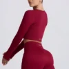 Super Sculpt Seamless Long-Sleeve Crop Top σε μπορντό Super Sculpt Seamless Long-Sleeve Crop Top σε μπορντό