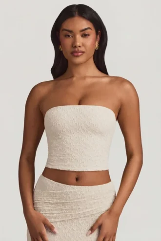 Tamia Ruched Strapless Lace Μπλούζα σε χρώμα Ivory