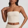 Tamia Ruched Strapless Lace Μπλούζα σε χρώμα Ivory