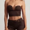Tarni Crop top με λεπτομέρειες από μεταλλικά στοιχεία σε χρώμα σκούρο σοκολάτα