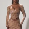 Thora Embellished Asymmetric Crop Top σε χρώμα Almond