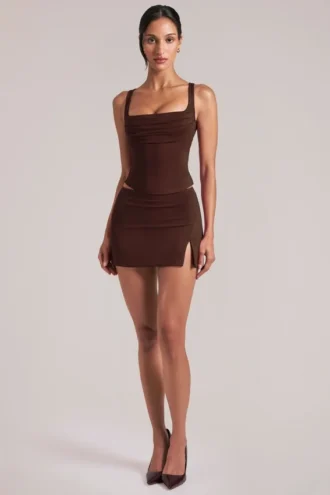 Tula Mid-Rise Bodycon Ultra Mini Φούστης με Split σε χρώμα Chocolate Brown