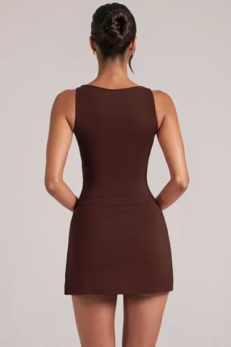 Tula Mid-Rise Bodycon Ultra Mini Φούστης με Split σε χρώμα Chocolate Brown