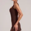 Tula Mid-Rise Bodycon Ultra Mini Φούστης με Split σε χρώμα Chocolate Brown Tula Mid-Rise Bodycon Ultra Mini Φούστης με Split σε χρώμα Chocolate Brown