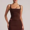 Tula Mid-Rise Bodycon Ultra Mini Φούστης με Split σε χρώμα Chocolate Brown Tula Mid-Rise Bodycon Ultra Mini Φούστης με Split σε χρώμα Chocolate Brown